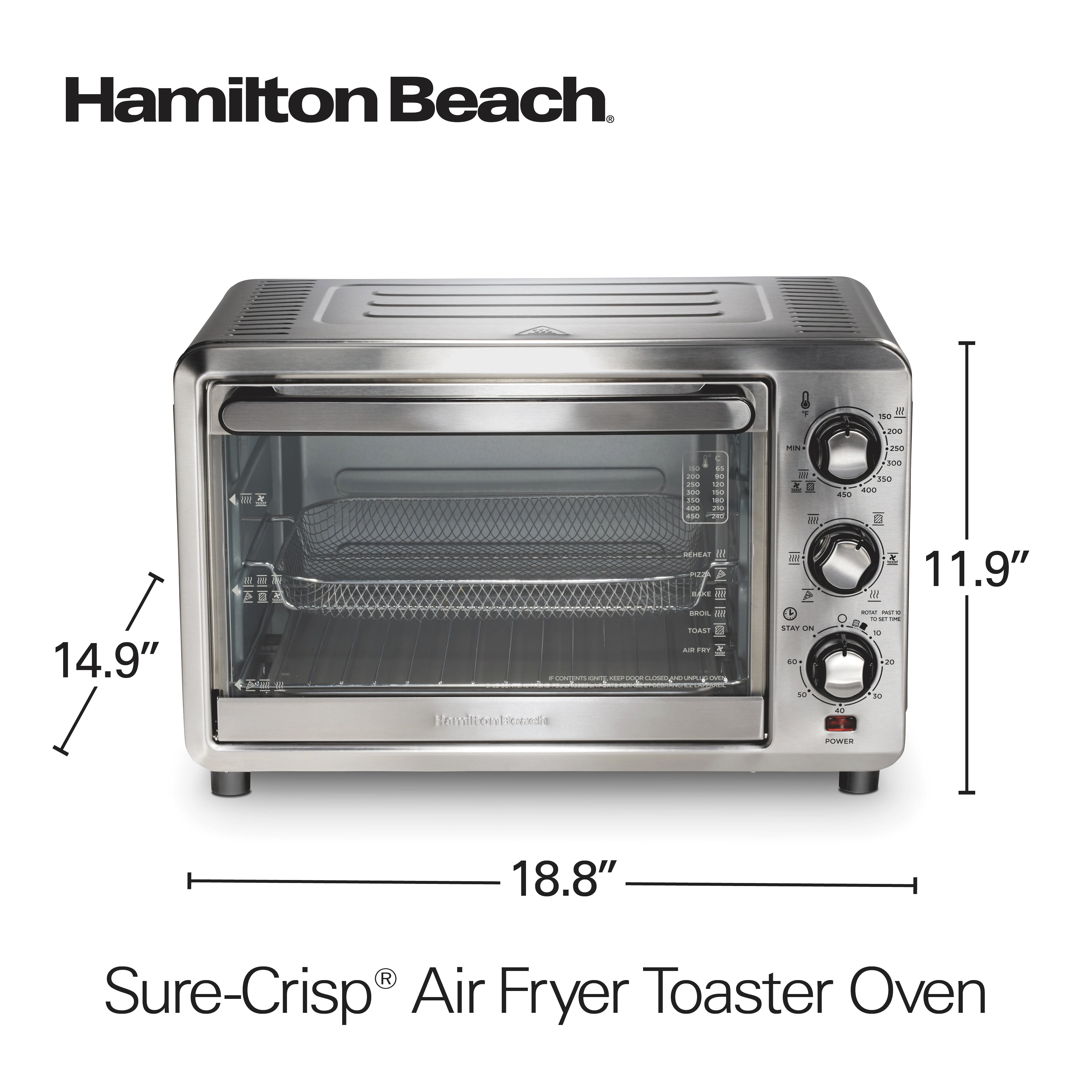 Hamilton Beach Toaster Oven Air Fryer Combo with Large Capacity, Fits 6  Slices or 12” Pizza, 4 Cooking Functions for Convection, Bake, Broil,  Roll-Top Door, Easy Reach Sure-Crisp, Stainless Steel - Yahoo Shopping