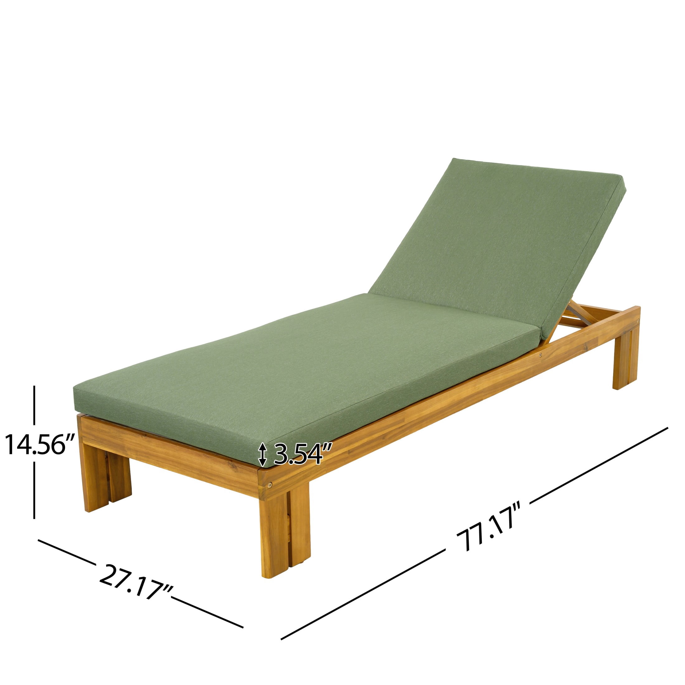 Christopher Knight Home Outdoor Wood Chaise Lounge, Adjustable Backrest and Removable Cushion, Green