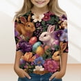 thumbnail image 2 of LTTVQM Girls Easter Shirts 3/4 Sleeve Funny Eggs Bunny Print T Shirts Comfortable Crewneck Blouse Fashion Clothes Black 12-13 Years, 2 of 5