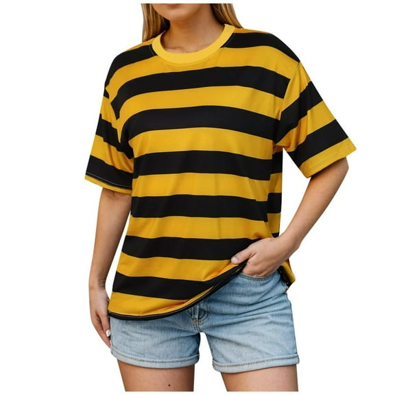 JIUKE Women Oversized Striped T Shirts Summer Crewneck Short Sleeve Casual Loose Teess Fashion Clothes