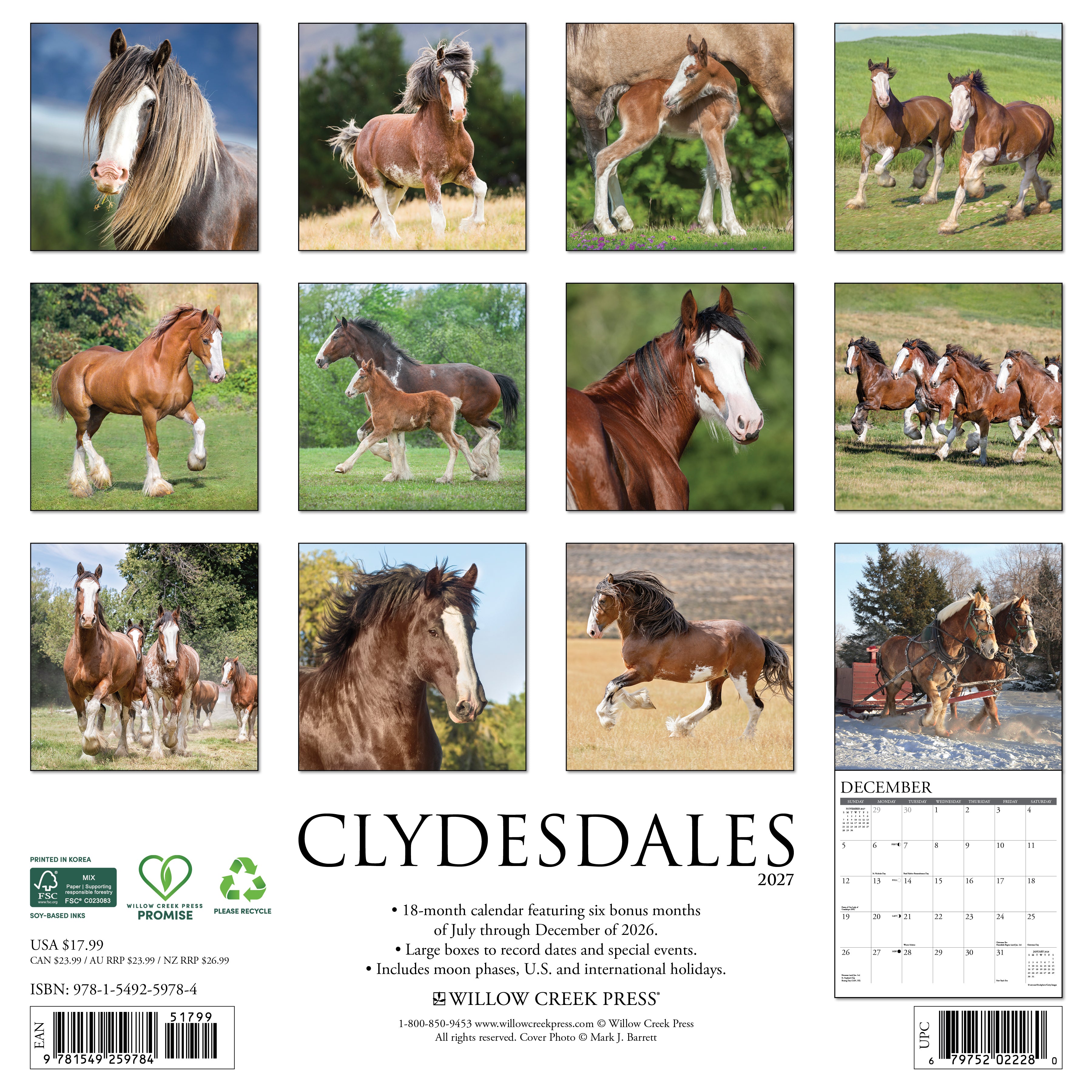 Willow Creek Press, Clydesdales 2027 Wall Calendar