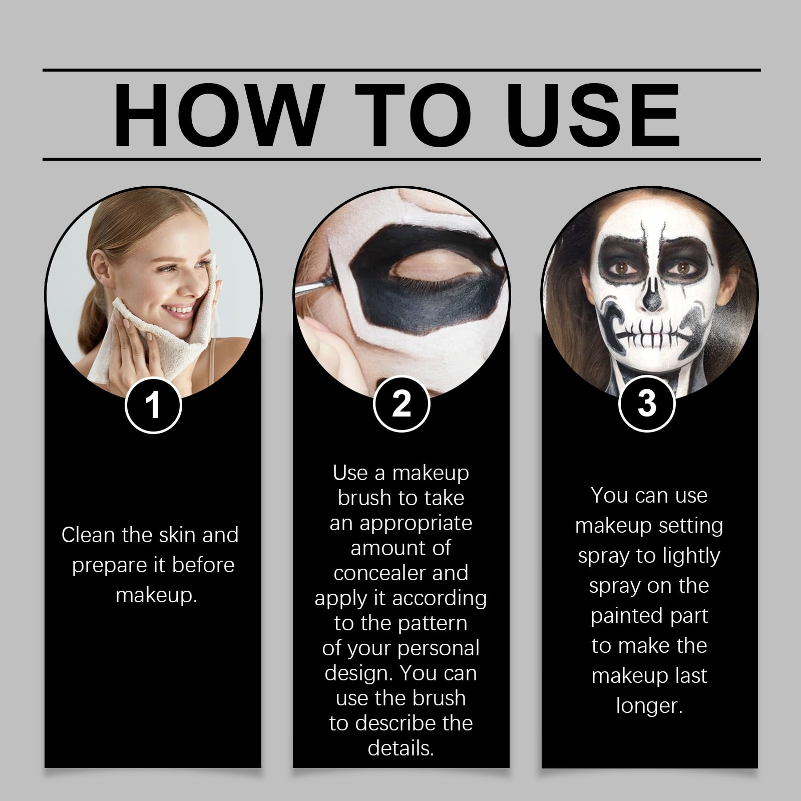 Alvantor Halloween Face Paint Quick-Dry Oil Palette for Party Cosplay Clown Makeup, Black and White