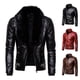thumbnail image 2 of Chaqueta de motociclista de cuero resistente al viento y de algodón grueso con cuello de piel desmontable y remaches para hombre, 2 of 3