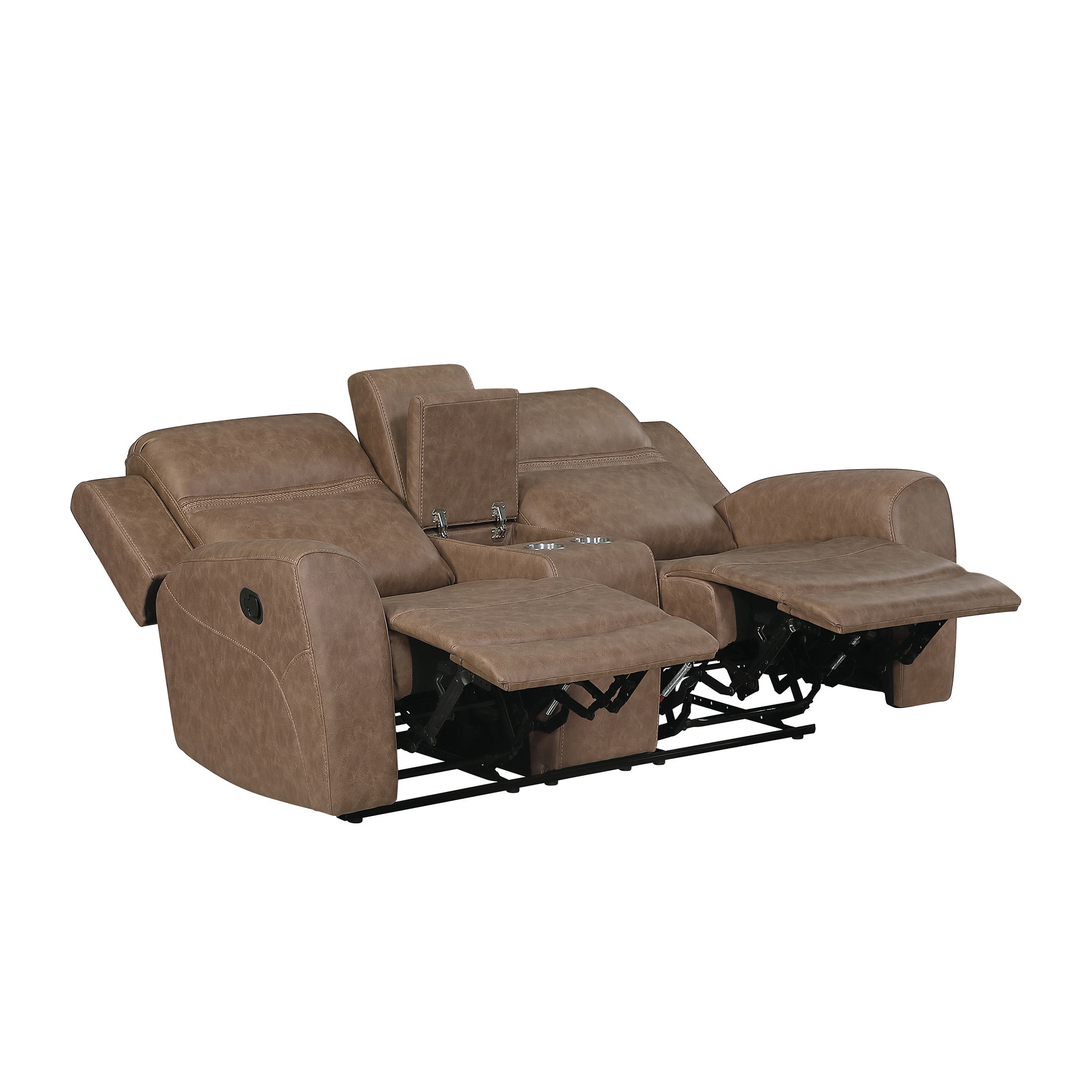 OakvillePark Vensley Microfiber Manual Double Reclining Love Seat with Center Console, Brown