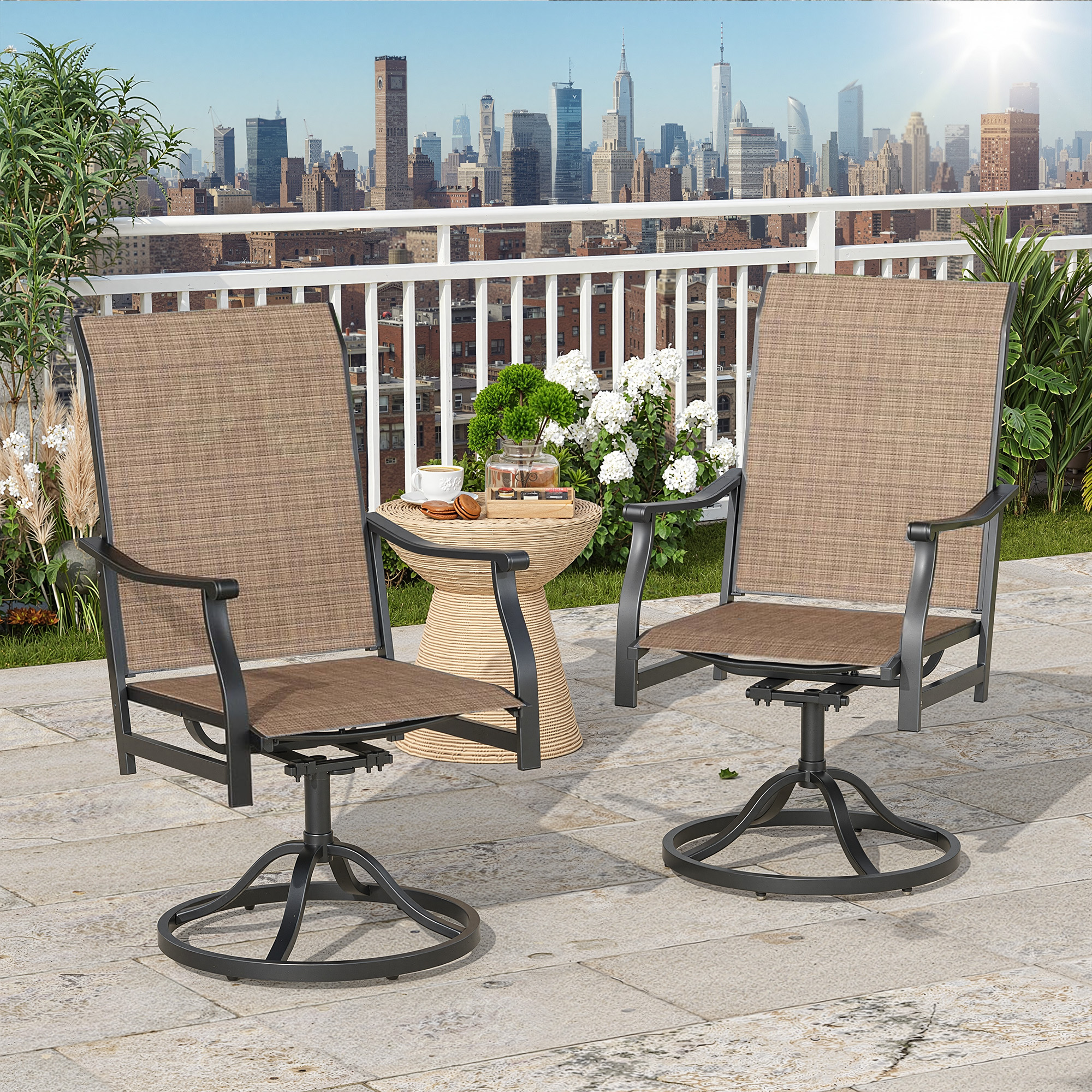 MAYEERTY 4-Piece Outdoor Swivel Dining Chairs with Textilene Fabric for Backyard & Patio, Brown