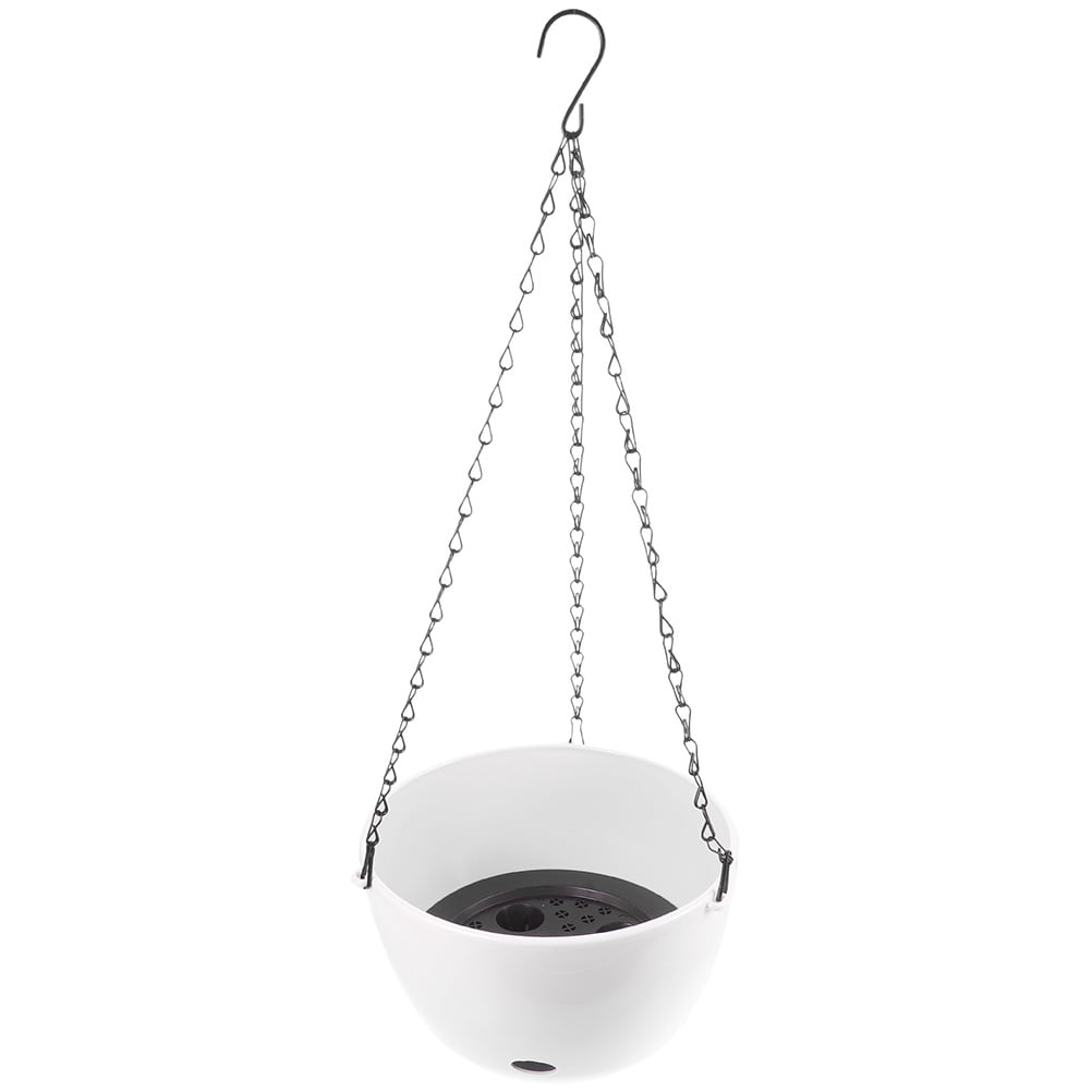 RENACLIPY 1Set White Hanging Planter Basket with Drainage Chain Holder for Elegant Indoor Outdoor Plants