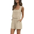 thumbnail image 3 of Wassery  Women Summer 2 Piece Outfits Short Sets Cotton Linen Crop Tank Tops and Shorts Lounge Sweatsuit Set, 3 of 6