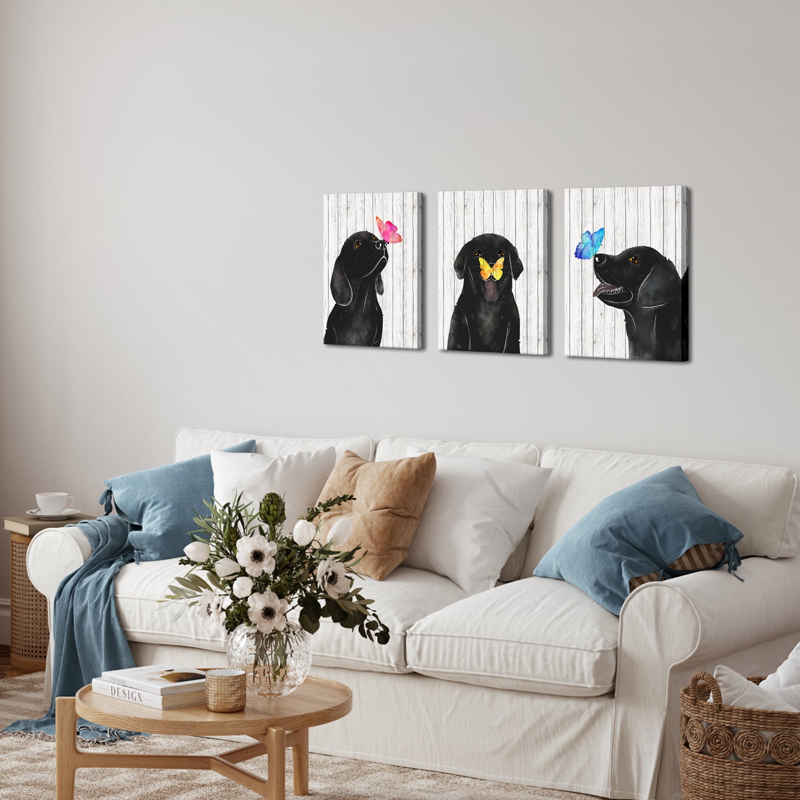 Funny Dog Pictures Wall Art 3 Piece Puppy Canvas Prints Wall Decor Pet Animal with Colorful Artwork Gallery Wrapped for Office Kids Boy Room 12x12inchx3 Panel