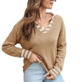thumbnail image 1 of Suéter de punto holgado con puños a rayas, color amarillo trigo, cuello vuelto, para mujer, estilo elegante de invierno, talla S, 1 of 6