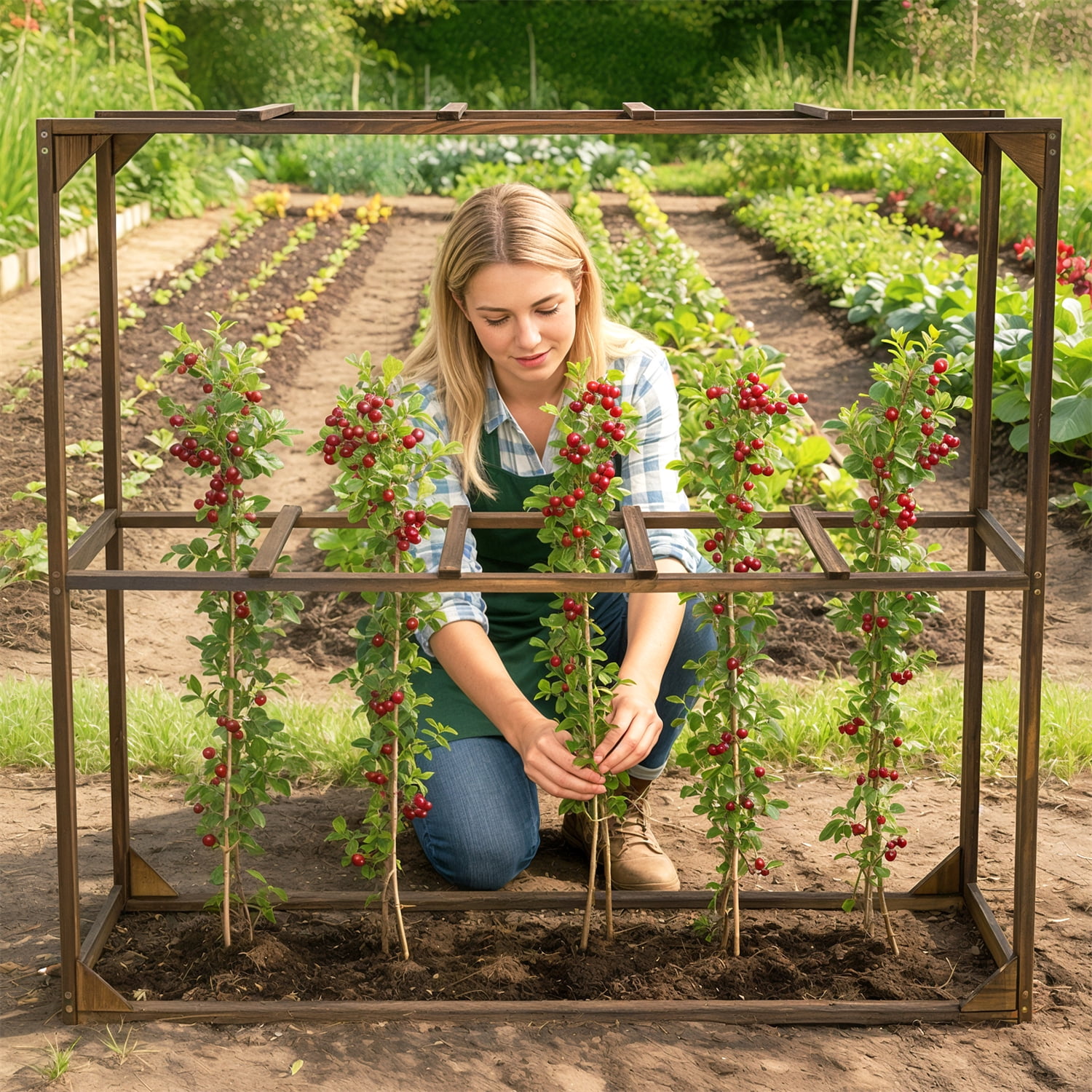 Wooden Cranberry Yrellis Outdoor Garden Yard Climbing Plants Raspberry Tomato Growing Support Trellis Shelf Rack