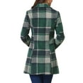 thumbnail image 3 of INSPIRE CHIC Women's Turn Down Collar Plaid Toggle Duffle Long Overcoat S Green, 3 of 5