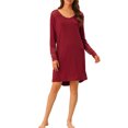 thumbnail image 2 of INSPIRE CHIC Women's Lace Trim Nightshirt Long Sleeve Pull on Nightgown T-Shirt Dress L Wine Red, 2 of 6