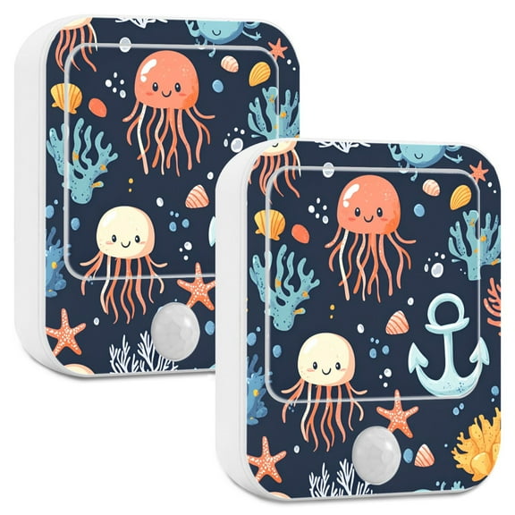 Yayeee 2-Pack Plug in LED Night Lights with Light Sensors Motion Detectors, Red Jellyfish