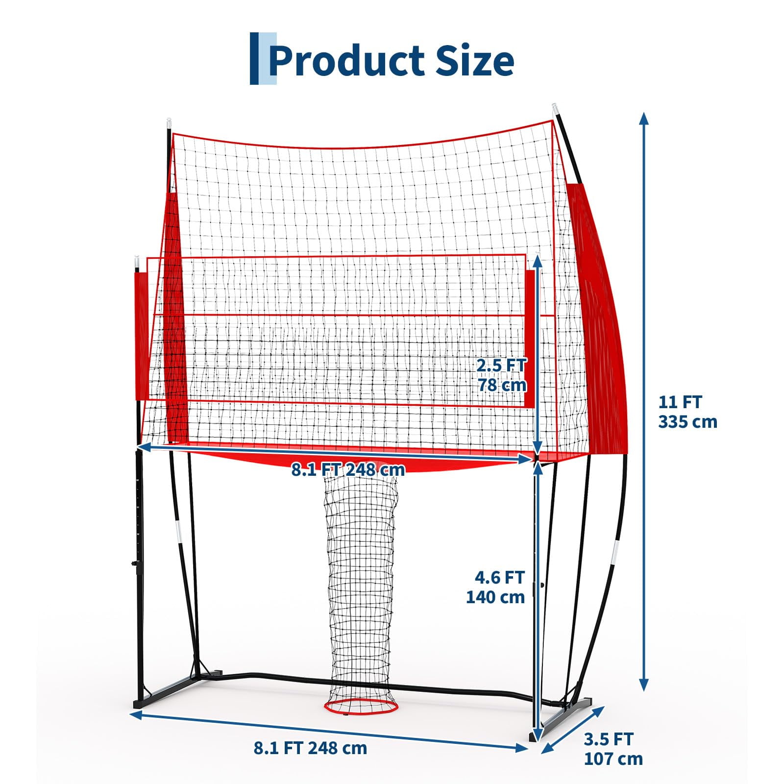 8x11 Ft Volleyball Net System – Adjustable Height, Portable Training Net Set with Carrying Bag for Indoor & Outdoor Play
