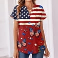 thumbnail image 3 of Hogleaql 250th Anniversary Tops, Women's Patriotic Short Sleeve V Neck American Flag Print T-Shirt Casual Button Independence Day Themed Loose Fit Pullover Deep Red 2XL, 3 of 4