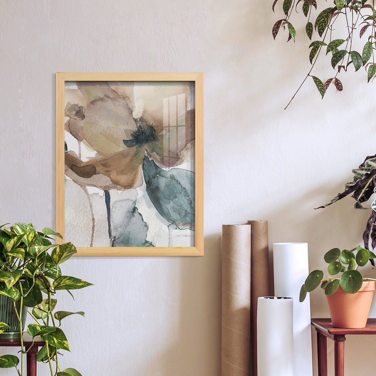 Watercolor Poppy I -Framed Print w/glass-Natural Wood
