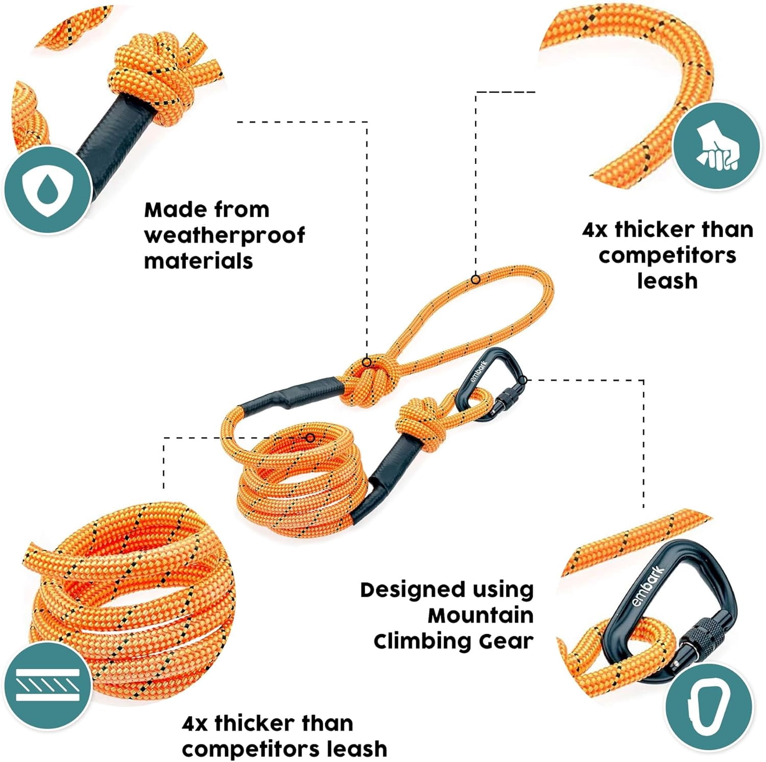 Embark Adventure Dog Leashes - Colorful, Strong Nylon Leashes for Small, Medium & Large Dogs, Heavy Duty Black Leash