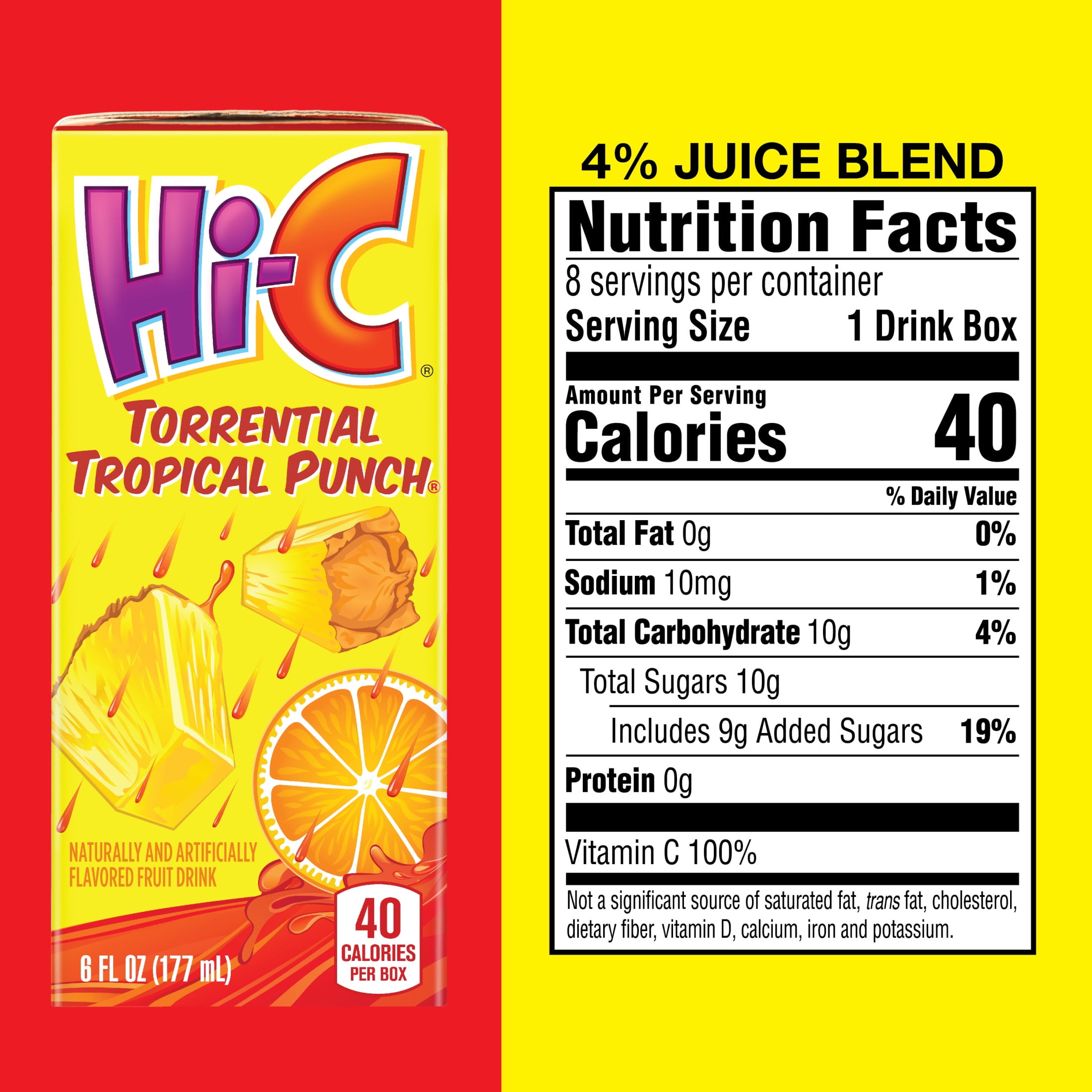 Hi-C Torrential Tropical Punch Juice Drink Cartons, 6 fl oz, 8 Pack