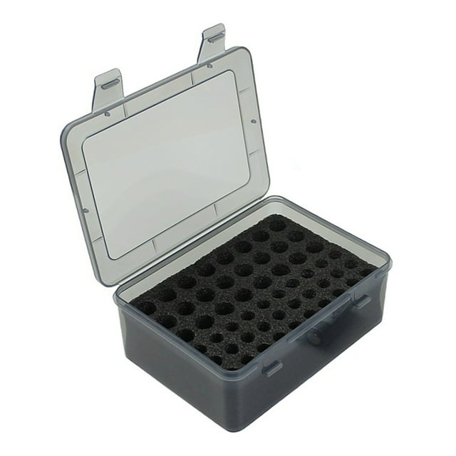 Caja de almacenamiento de pilas con 54 ranuras, organizador de pilas con tapa translúcida, soporte para pilas con forro de esponja para pilas AA y AAA, cajón para casa y oficina.