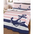 thumbnail image 3 of Quilts Twin Size, Anchor Pink Soft Comforter Bedding Set for Bed, Modern Navy Blue White Striped Nautical Lightweight Quilted Bedspread with Pillow Cover(2 Pieces) for All Season, 68x86 Inch, 3 of 6
