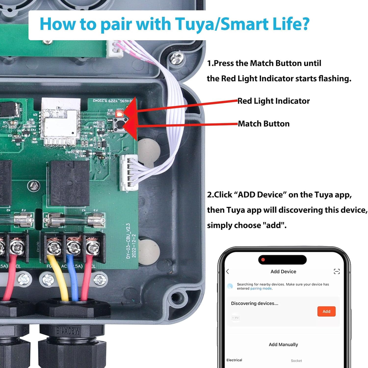 Smart Switch Box,GREENCYCLE 3 Gang Outdoor Switch Box,Upgraded Smart Heavy-Duty Waterproof Outdoor Electrical Box IP66,WiFi Pool Timer Compatible with Tuya/Smart Life,110V-240V,Outdoor Use
