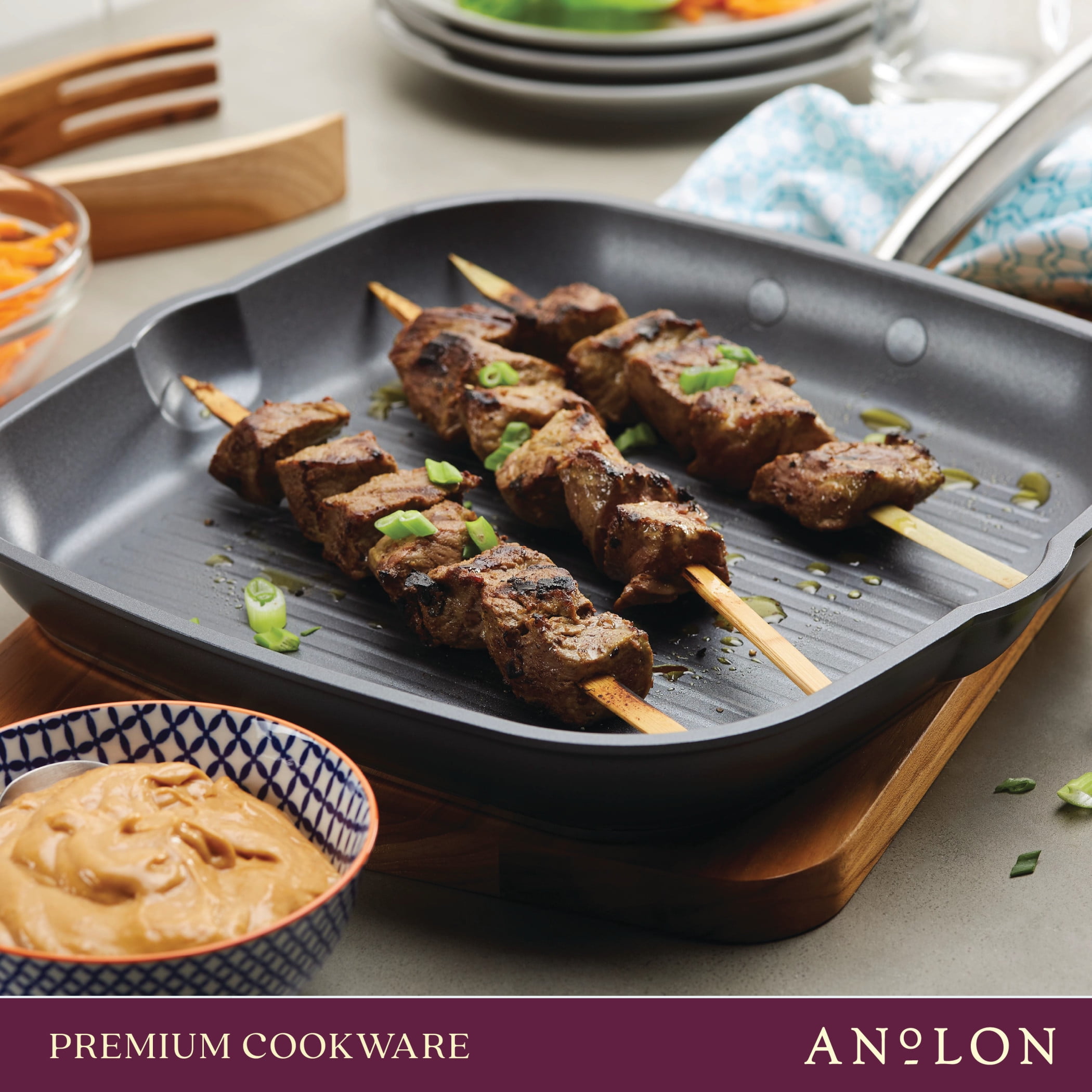 Anolon Accolade 11 Inch Forged Hard-Anodized Nonstick Square Grill Pan, Moonstone