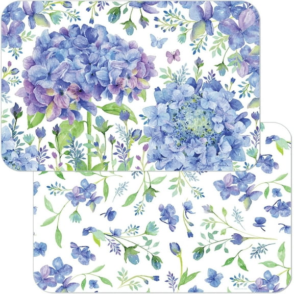 Wipe-Clean Reversible Decofoam Placemats, Beautiful Hydrangea, Set of 2, Made in The USA