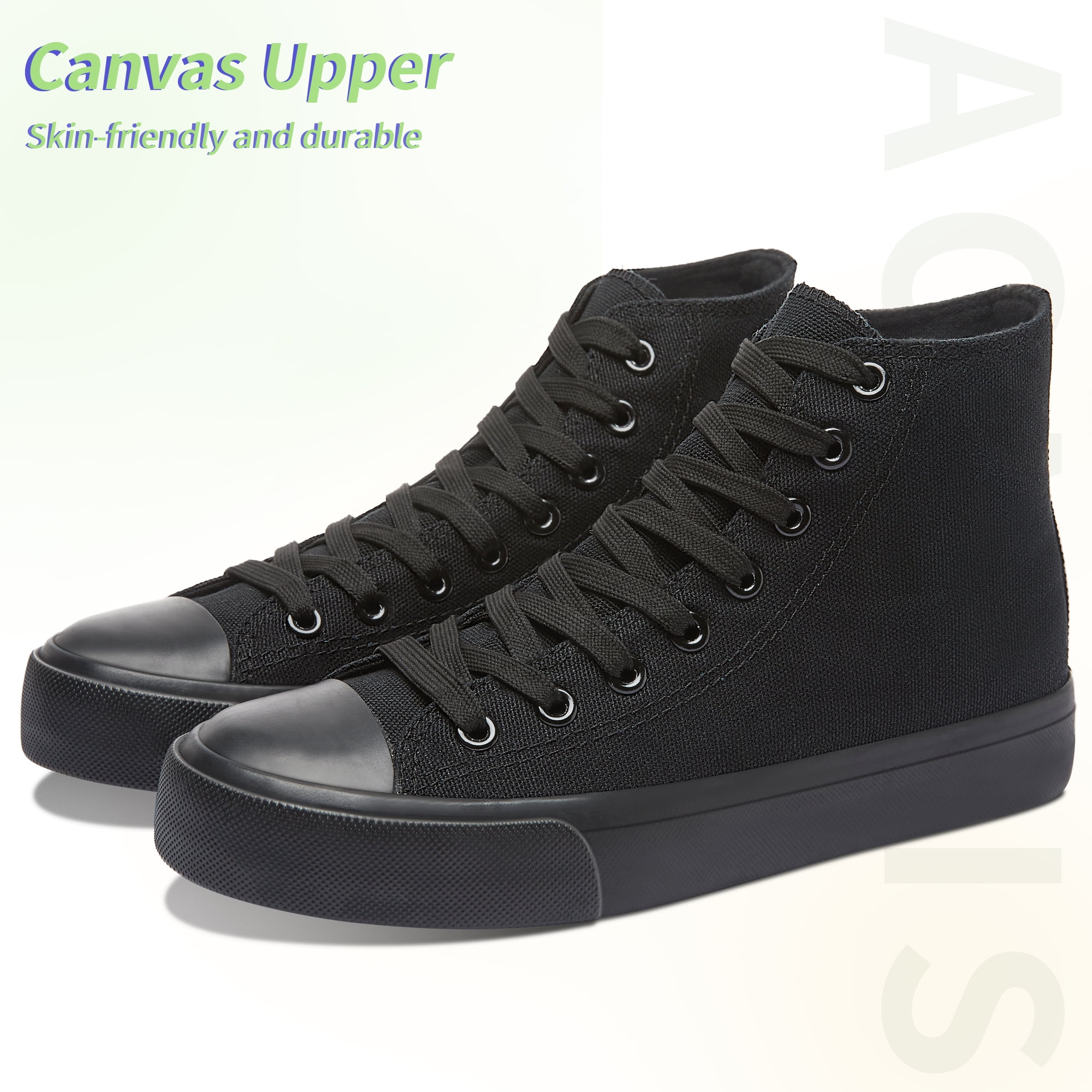 AOMAIS Womens High Top Canvas Sneakers Lace Up Mid Top Canvas Shoes Comfortable Non Slip Walking Shoes Casual Tennis Shoes for Women(ALL Black US7)