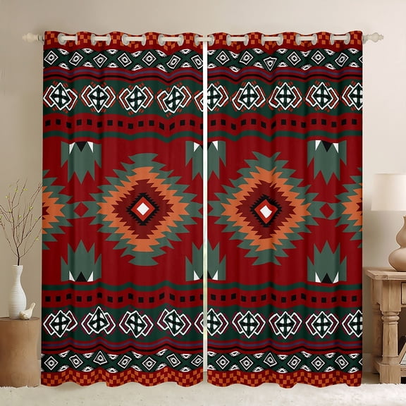 Feelyou Red Boho Aztec Black Out Curtains for Women, Rustic Countryside Curtains Pack of 2 (42x63 Each), Western Retro Fashion Bedroom Curtains, Curtains and Drapes Room Decor