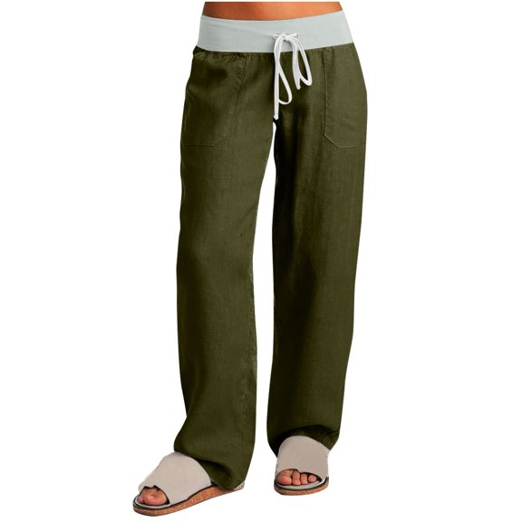 CQONEPT Oversize Pants for Womrens Wide Leg Leisure Pants Dressy Casual Lightweight Trousers with Pockets Army Green XL