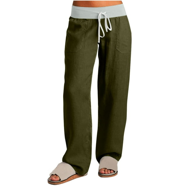 Timegard Pantalon pour Femmes Taille Basse à Cordon, Bas Resserré, Jambe Droite, Pantalon Cargo d'Extérieur avec Poches
