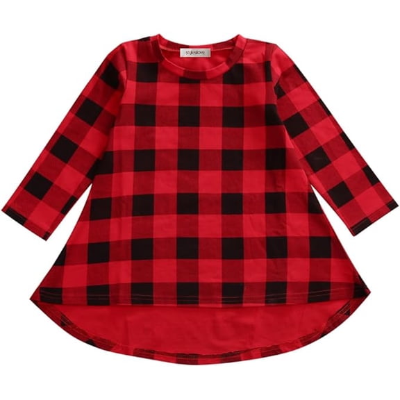 Little Girl Black and Red Checked Plaid Long Sleeve Cotton Casual Party Dress (100/3-4 Years)