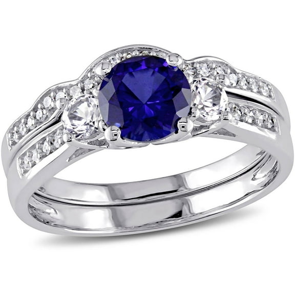 Everly Women's Created Sapphire 10k White Gold Bridal Set