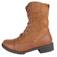 thumbnail image 2 of Forever Women Shoes Combat Army Style Boots Lace Up Side Zipper Booties Light Brown Tan Leather / Suede 7, 2 of 4