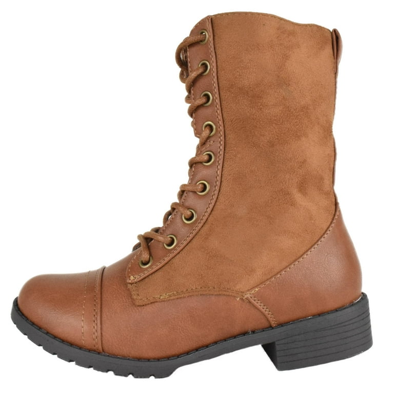 Brown Tie Boots Forever Women Shoes Combat Army Style Boots