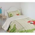 thumbnail image 2 of Ambesonne Tropic Quilted Coverlet 2 Pcs, Flowers Parrot, Twin Size, Cream Green Red, 2 of 5
