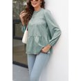 thumbnail image 2 of Animal Print Ruffle Neck Long Sleeve Tiered Blouse for Women Green Small, 2 of 5