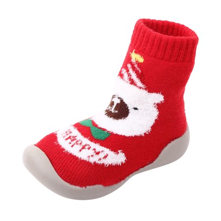 

Cute Baby Christmas Santa Trees Printed Kids Baby Walking Shoes Animal Knitted Rubber SoLED Anti Sock Boots Shoes Child Footwear