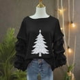 thumbnail image 5 of Yteetum Women's Christmas Crewneck Sweatshirts Oversized Christmas Tree Print Pleated Ruffle Trim Pullover Hoodless Sweatshirts Womens Casual Xmas Graphic Round Neck Loose Lantern Sleeve Sweatshirts, 5 of 5