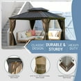 thumbnail image 4 of Domi Outdoor Living 10'x12'Hardtop Gazebo,Aluminum Frame Canopy with Galvanized Steel Double Roof,Permanent Outdoor Metal Pavilion with Curtains & Netting for Patio,Backyard & Lawn,Brown, 4 of 9