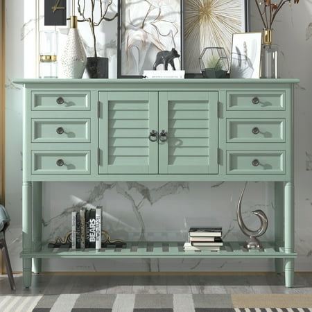 Console Table Sideboard Sofa Entryway Side Furniture With 6 Drawers And Bottom Shelf For Living Room Home Decor Light Green From Anysun Accuweather Console Table Sideboard Sofa Entryway, Sage Green Entry Table