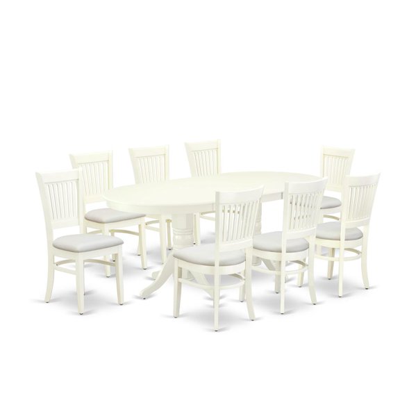 East West Furniture Vancouver 9-piece Dining Set with Linen Seat in White