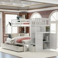 thumbnail image 4 of Euroco Twin over Twin Bunk Bed with Drawer and Cabinet for Kids Teens Bedroom, White, 4 of 16