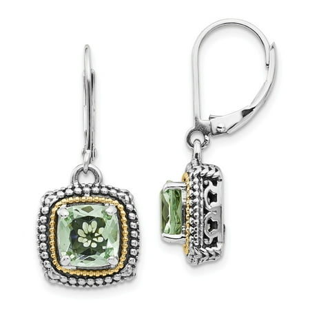 Roy Rose Jewelry Shey Couture Collection Sterling Silver with 14K Yellow Gold Green Quartz Leverback Earrings