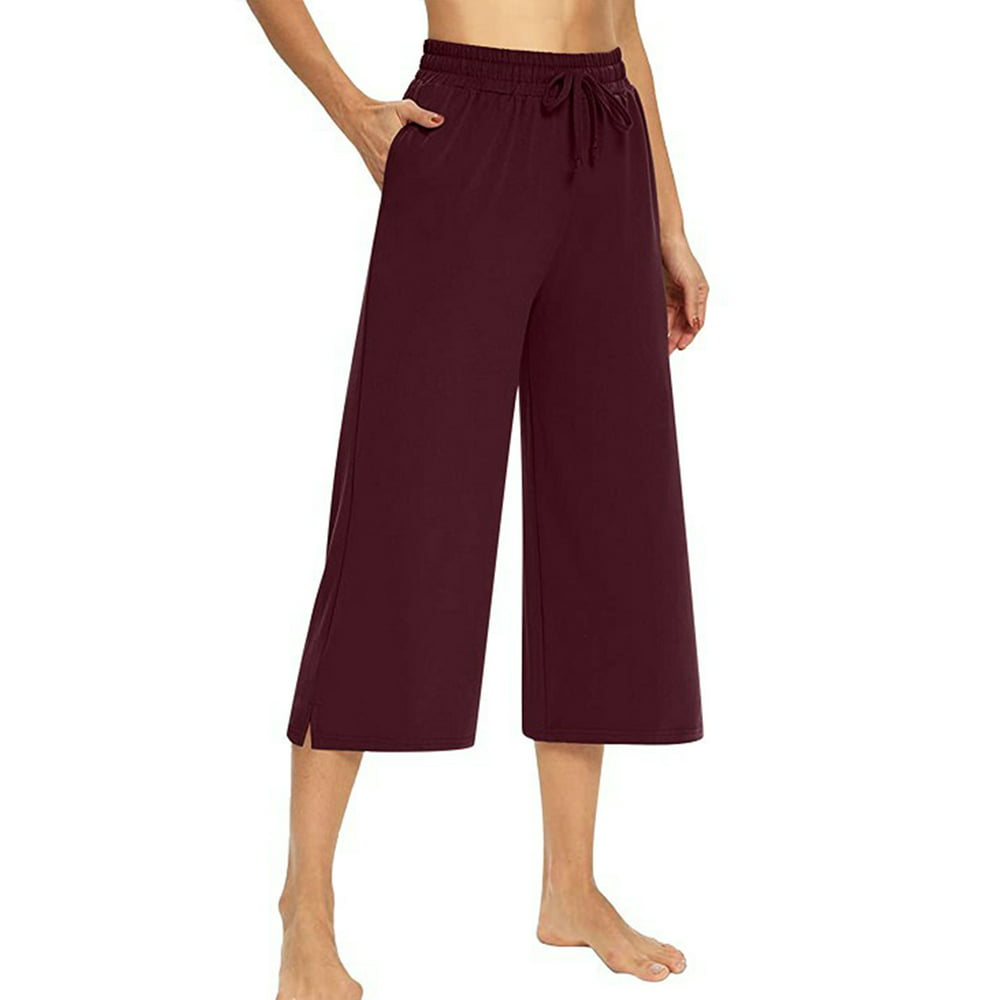 MAWCLOS - MAWCLOS Womens Wide Leg Palazzo Capri Loose Yoga Crop Pants ...