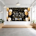 thumbnail image 2 of Class of 2026 Graduation Backdrop 6x3.6ft Black Gold Congrats Grad Banner for Photography Graduation Ceremony Party Decorations with Balloons Cake Table Banner Photo Booth Props, 2 of 3