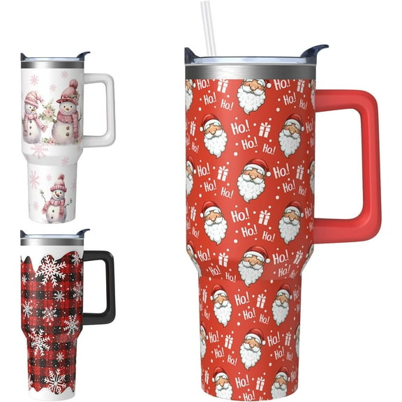 Christmas Red Santa Claus Gifts for Women Men, Xmas Ho Stainless Steel Insulated Travel Coffee Cup, 40 Oz Tumbler with Handle and Straw, Winter Holiday Water Bottle