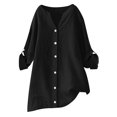 thumbnail image 5 of Hrsba Womens Pocket Shirt Solid Color V Neck Long Sleeve Linen Top With Adjustable Button Cuffs For Winter Fall, 5 of 5