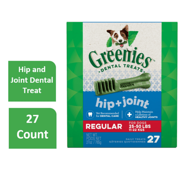 Greenies Hip and Joint Regular Dental Dog Treats, 27 oz. Pack (27