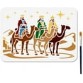 thumbnail image 1 of Plantillas de los Reyes Magos (29,7 x 21 cm), reutilizables, con camellos del desierto para manualidades navideñas. Incluye pincel., 1 of 9